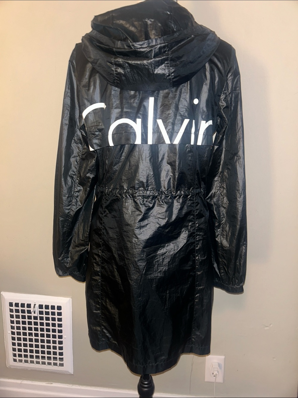 Calvin Klein Black Hooded Trench Raincoat